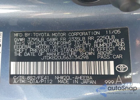 2006 Toyota Prius from USA, damaged, VIN JTDKB20U563134298